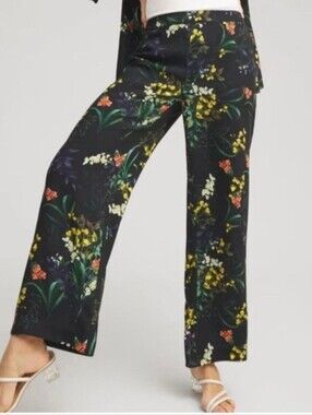 Chico's Black Floral Wide Leg Pants